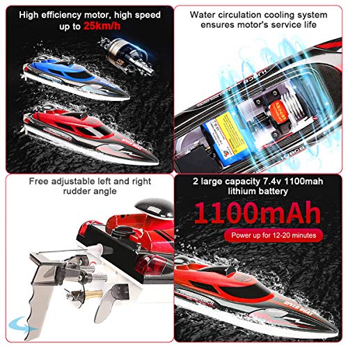 Innovateking HJ808 RC Boat Remote Control Boat RC Racing Boat 2.4Ghz High Speed Boat for Waters and Lakes Adult Children Kids Gift Present Red 2 Batteries Version