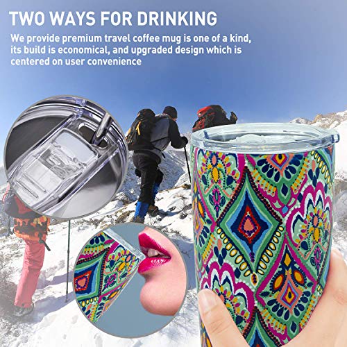 Yoelike Tumbler 20oz Stainless Steel Vacuum Insulated Travel Mug with Straw, Lid, Clean Brush, Double Wall Coffee Cup for Home, Office, Outdoor Great for Ice Drinks and Hot Beverage(Bohemia, 20 oz) - Thumbnail 5