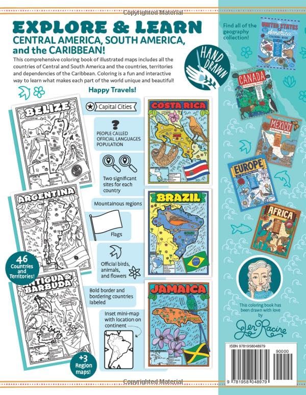 The Central and South America and Caribbean Coloring Book: Illustrated Maps with Capitals, National Symbols and More (Explore the World Geography Coloring Books) - Image 2