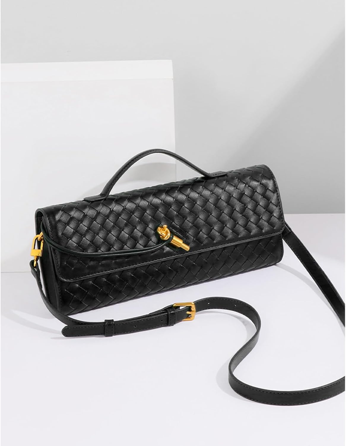 YXBQueen Woven Bag for Women Black Purse Shoulder Bag Vegan Leather Handbags Clutch Purses for Women - Image 3