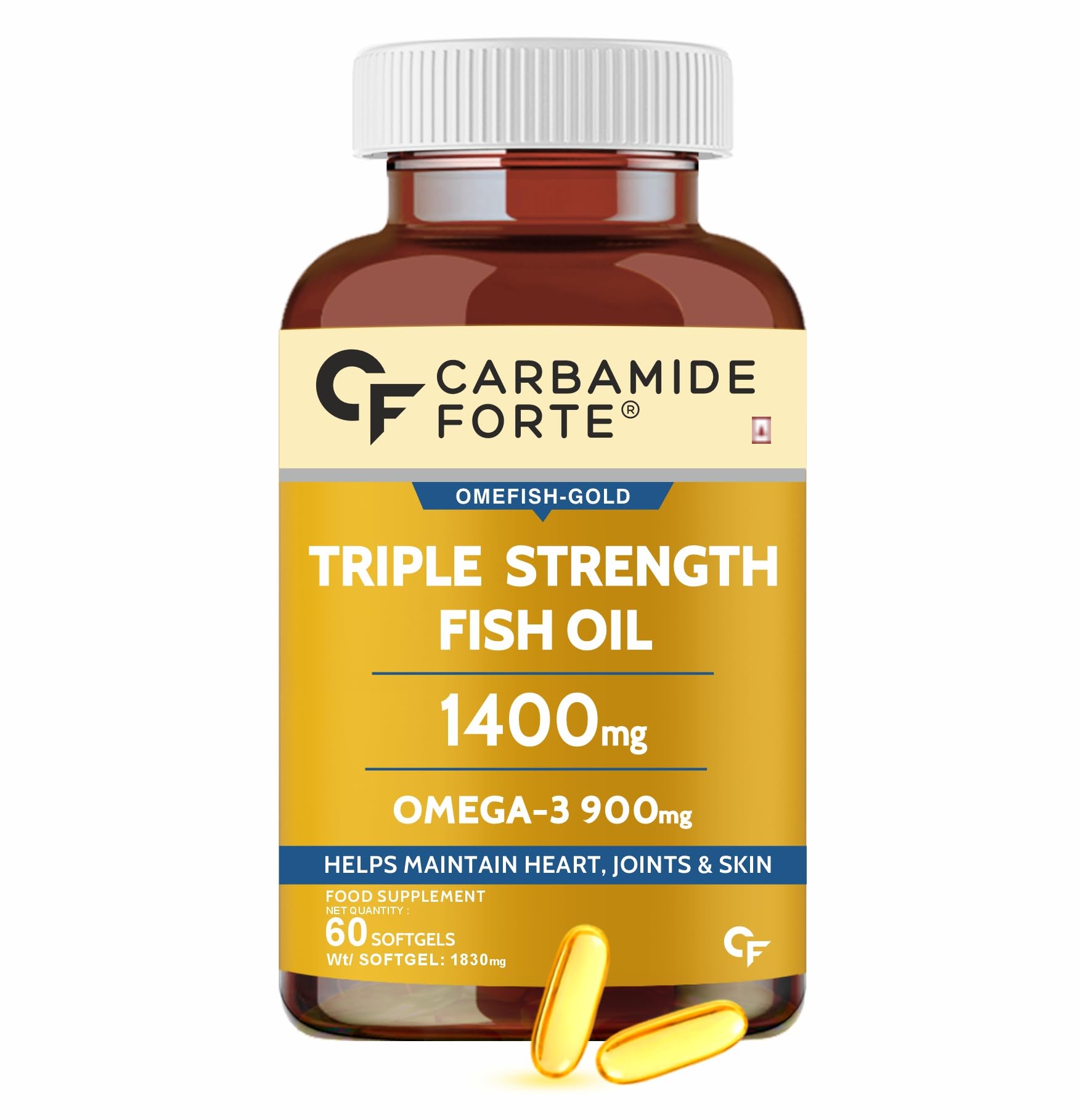 Carbamide Forte Triple Strength Fish Oil 1400mg with Omega 3 900mg for Men & Women - 60 Softgel Capsules