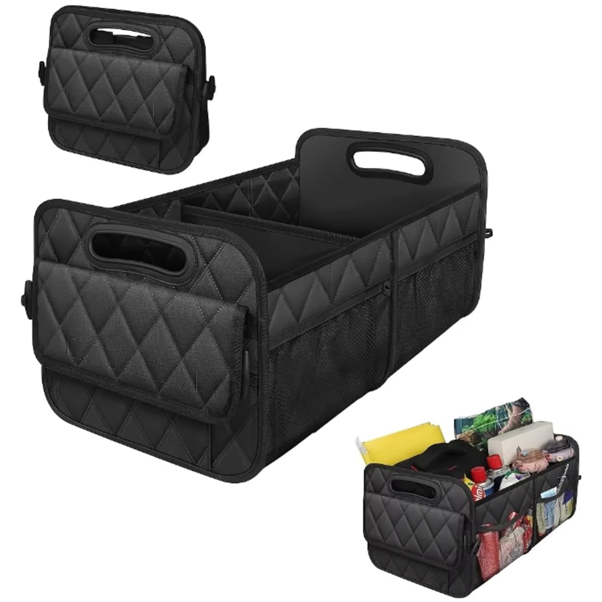 Etomvoop Black Foldable Car Boot Organiser Trunk Organizer Waterproof Multi-Compartment Storage Box For Car, Suv & Lorry - Space - Saving Collapsible Boot Tidy With Handles