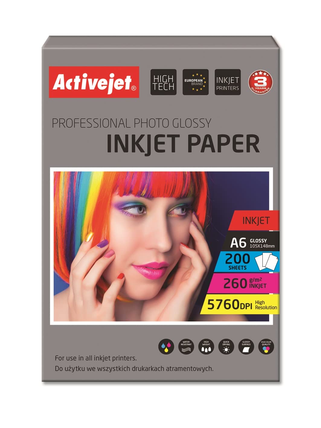 Activejet AP6-260GR200 Feuilles de Papier Photo A6 260 g/m²