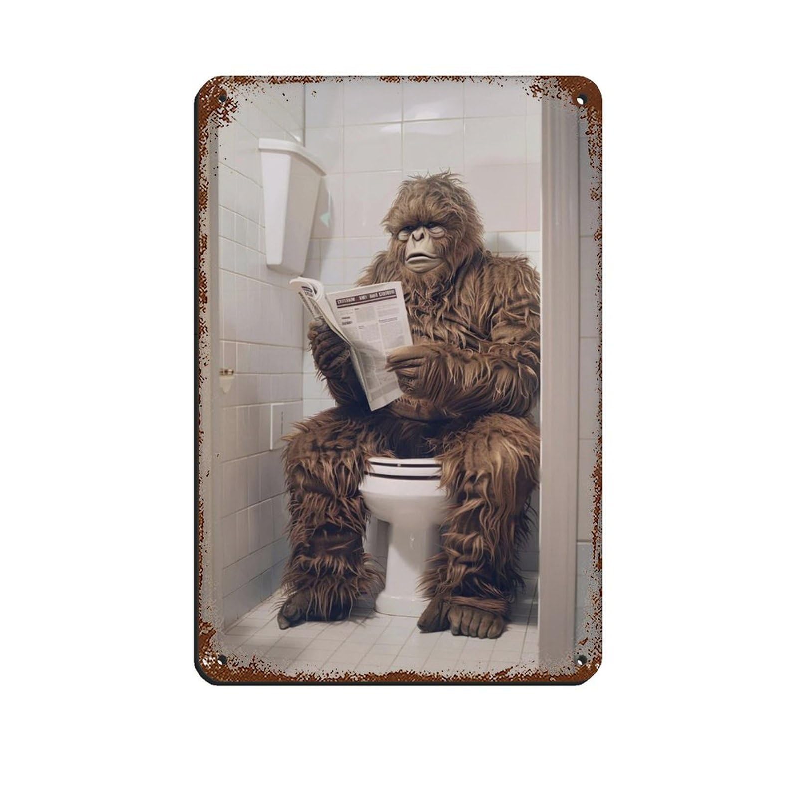 Lxwnze 20L X 30W Cm Sasquatch Sitting On The Toilet Reading A Newspaper (6) Tin Sign Vintage Metal Pub Club Cafe Bar Home Wall Art Decoration Poster Retro 8X12inch(20X30cm)