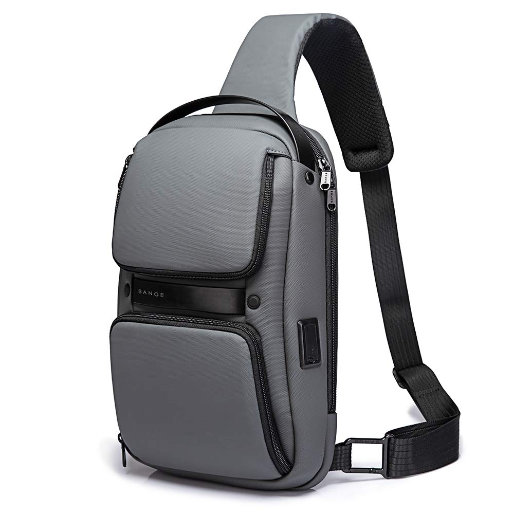 BANGE Unisex Travel Crossbody Sling Bag Chest Pack with USB charging (Grey)-image-21
