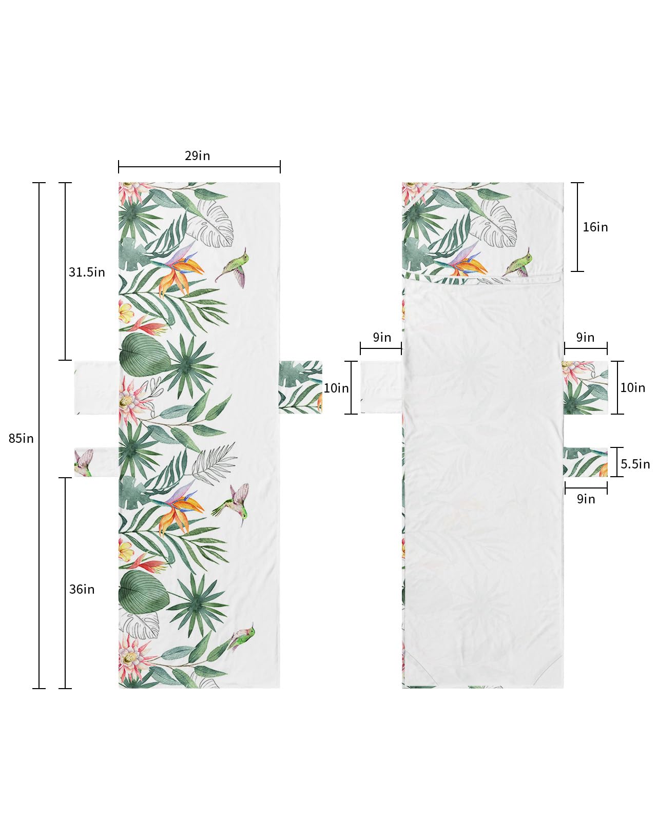Pastoral Botanical Beach Lounge Chair Towel Cover, Soft Chaise Lounge Towel with Side Pockets Patio Pool Chairs Cover for Beach/Pool Sunbathing 29x85 Summer Tropical Plants Palm Leaves Birds