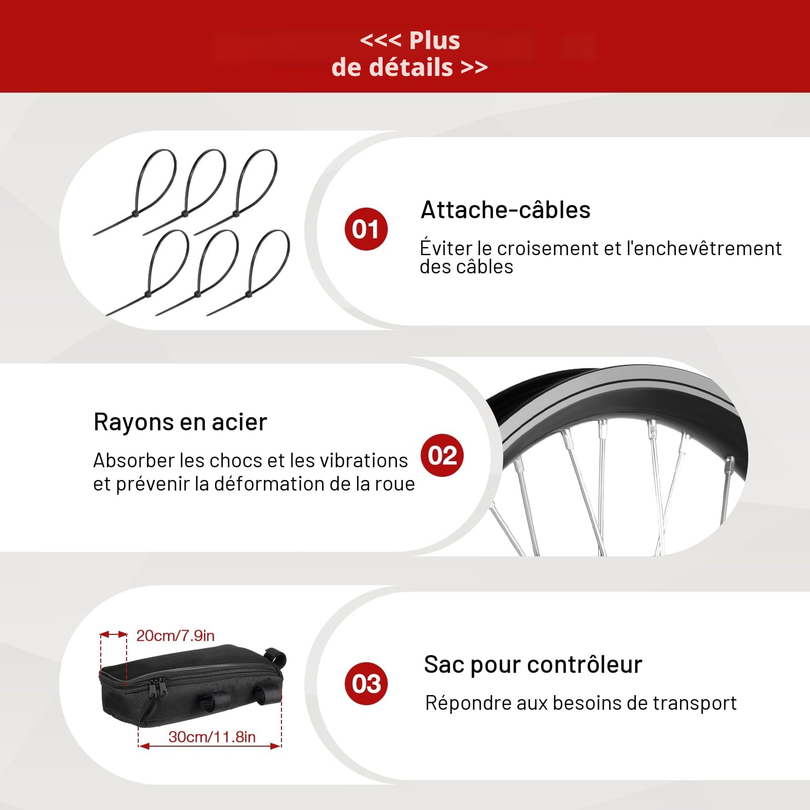 Kit de conversion pour roue avant de vélo électrique 20" 48V 1000 W SanBouSi - Moteur électrique de moyeu de vélo avec affichage LED, frein V/frein à disque, contrôleur sans balais - Kit de conversion