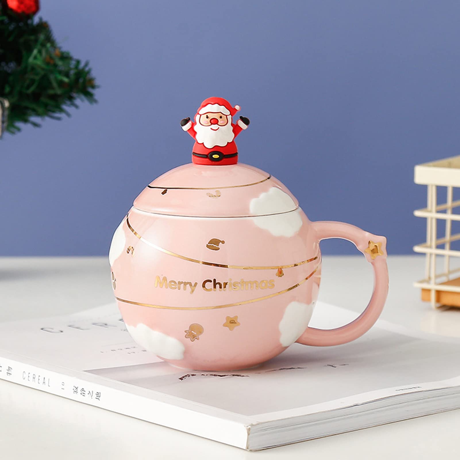 Kubek ceramiczny świąteczny 400 ml Zestaw filiżanek do kawy i mokki Filiżanki spodki espresso z porcelany(Red)