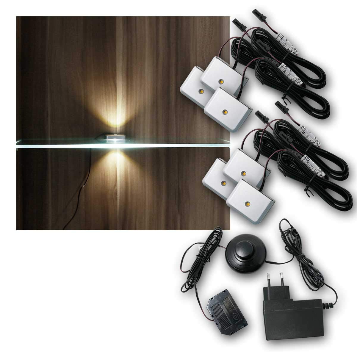 LED Glasbodenbeleuchtung Clip-3D im 4er Set, Silber, Leuchtfarbe neutralweiß, inklusive Netzteil