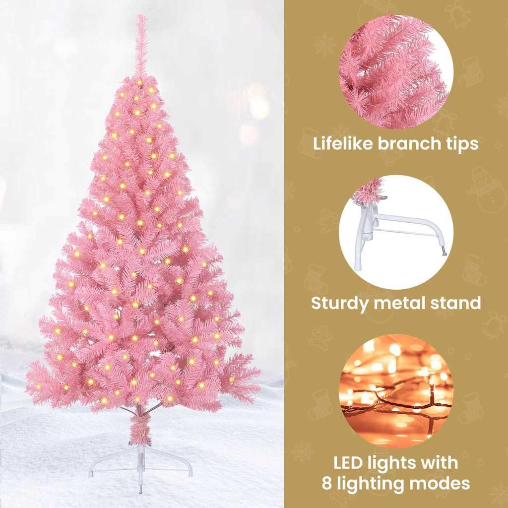 vidaXL Árbol de Navidad Artificial Preiluminado Rosa 150 cm PVC
