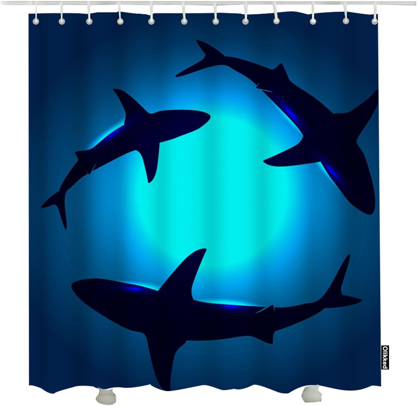 Floating Sharks Shower Curtain Underwater Shark in Deep Ocean Blue Bath Curtain Bathroom Accessories Home Decorative Waterproof Polyester Fabric 72x72 Inch