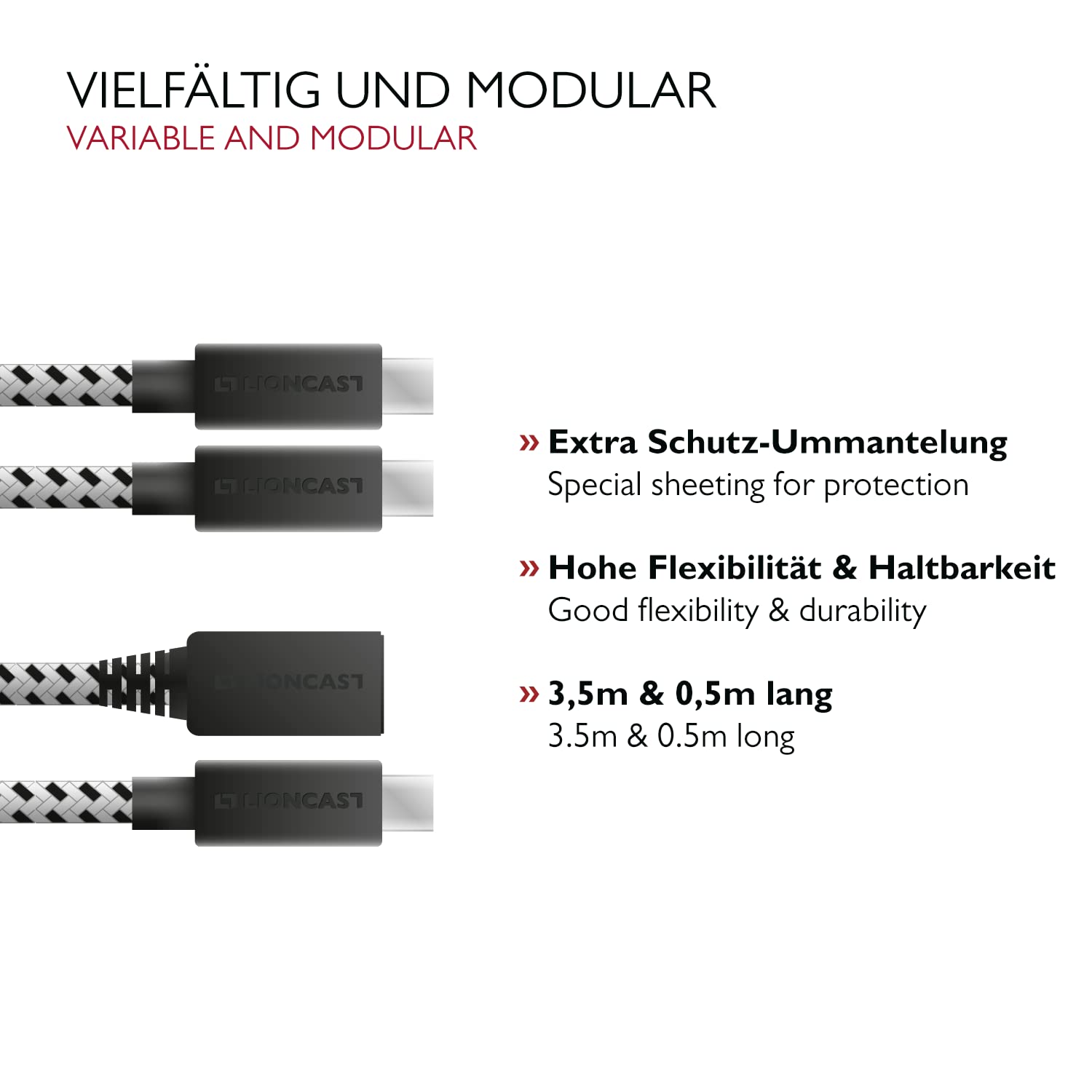 Lioncast Cable de carga para PS5 | 3,5 m + 0,5 m cable de carga rápida para Sony Playstation | Cable controlador para Dual Sense | Cable con revestimiento de nailon (protección contra torceduras)