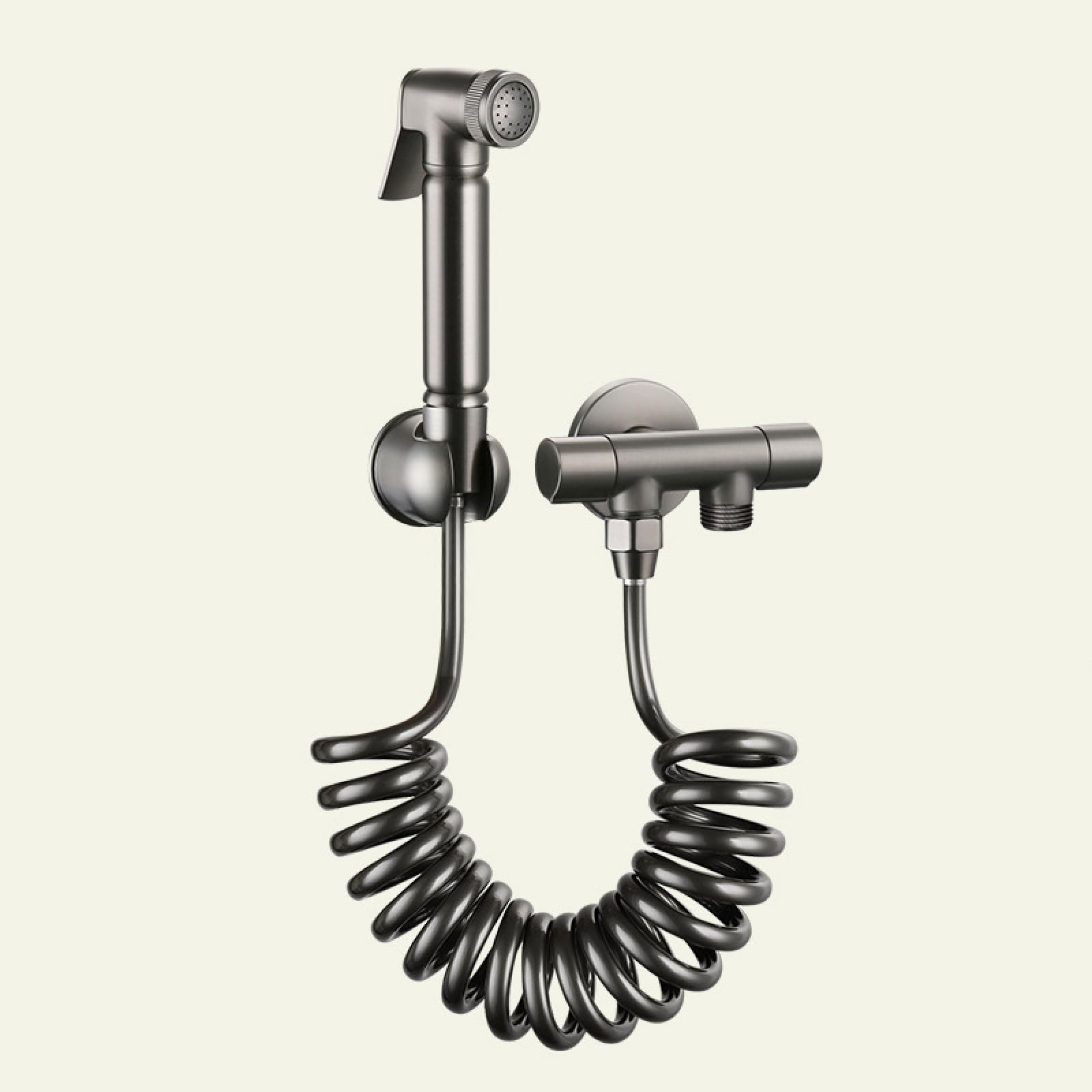Doccetta per Bidet In Ottone Montaggio A Parete Solo Acqua Fredda | WC Collegabile con Doppia Uscita Adatto per La Pulizia Del Bagno,Grigio Canna Di Fucile