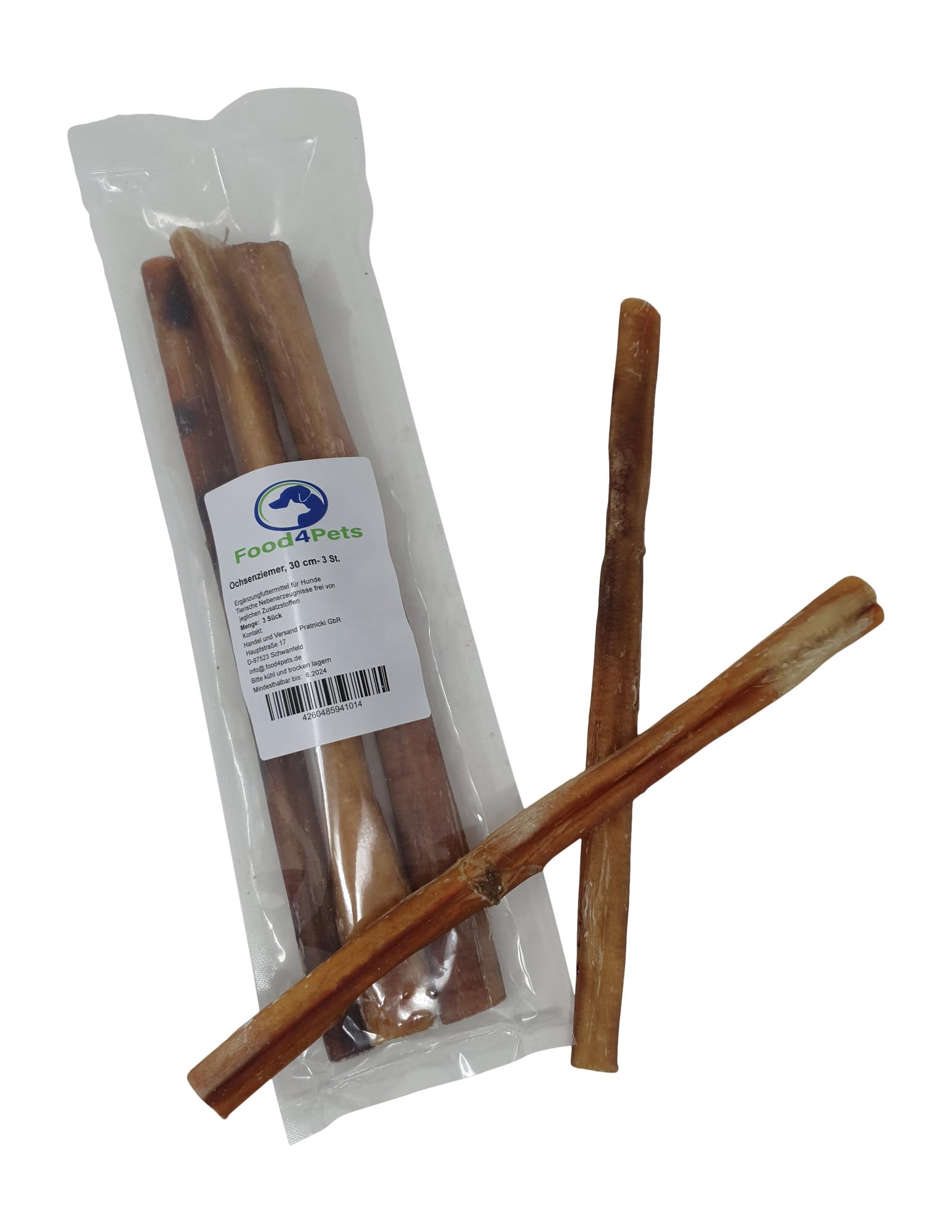 Ochsenziemer lang 3×30 cm – Hundeleckerli 150 g, zur Zahnpflege & Kaubeschäftigung, beliebter Kausnack für Hunde (Packung mit 2)