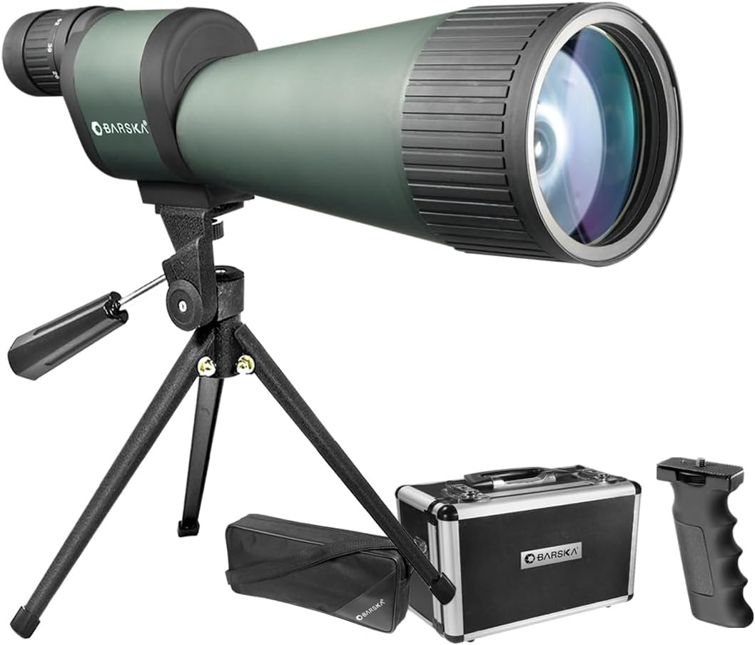 Benchmark Waterproof Straight Spotting Scope with High Zoom Power, Objective Focus, Carrying Case & Tripod for Hunting Birding Target Shooting