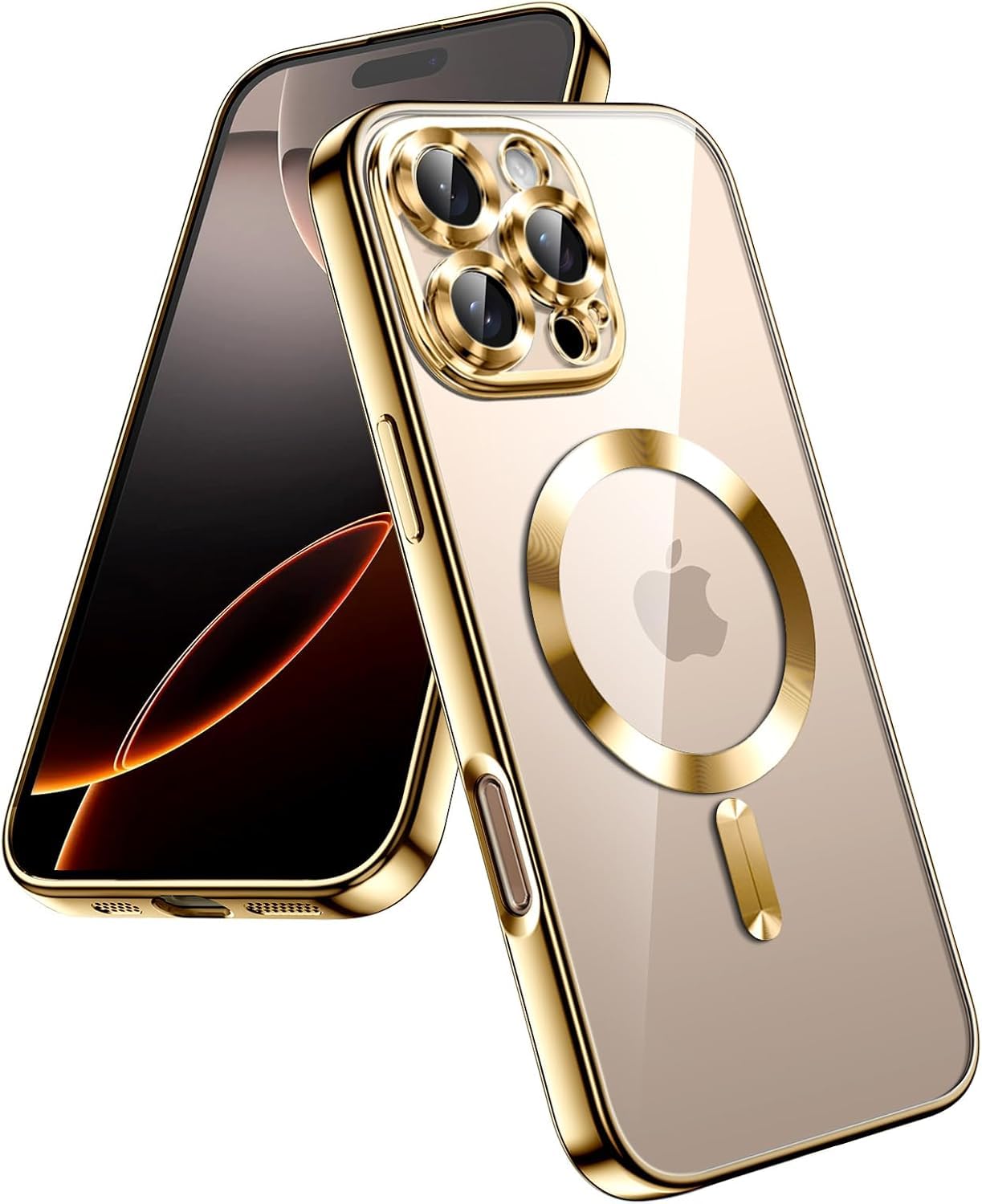 ArshVault™ Clear Soft Case for iPhone 16 Pro Max 6.9-Inch, Camera Lens Full Protection, Compatible with MagSafe Wireless Charging, Shockproof Electroplated TPU Phone Cover (Desert Titanium)