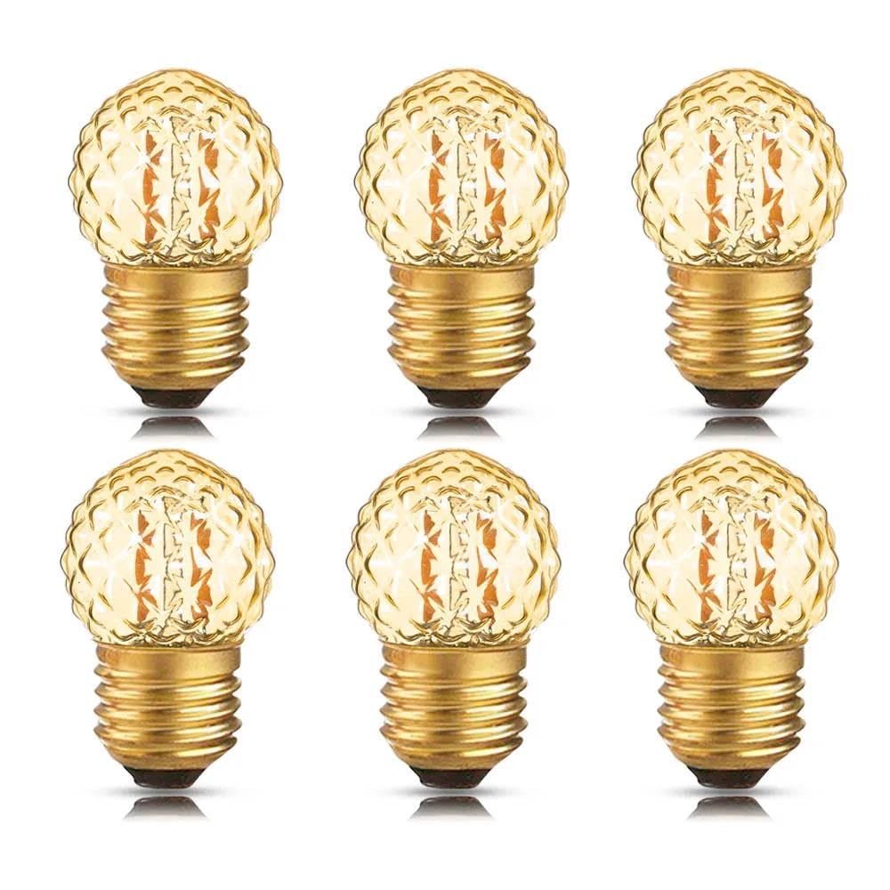 LIGHBIB G40 E27 Low Watt 1W Led Night Bulbs Equal to 10 Watt Incandescent Bulb Dimmable Decorative Diamond Shaped Amber Glass Light Bulb,E26 110V,1w 6pcs