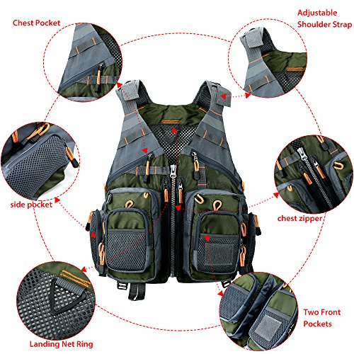 Obcursco Fly Fishing Vest Pack Adjustable For Men And Women With Breathable Mesh, Trout Fishing Gear, For Outdoors Stream Fishing (Army Green) #TOP2