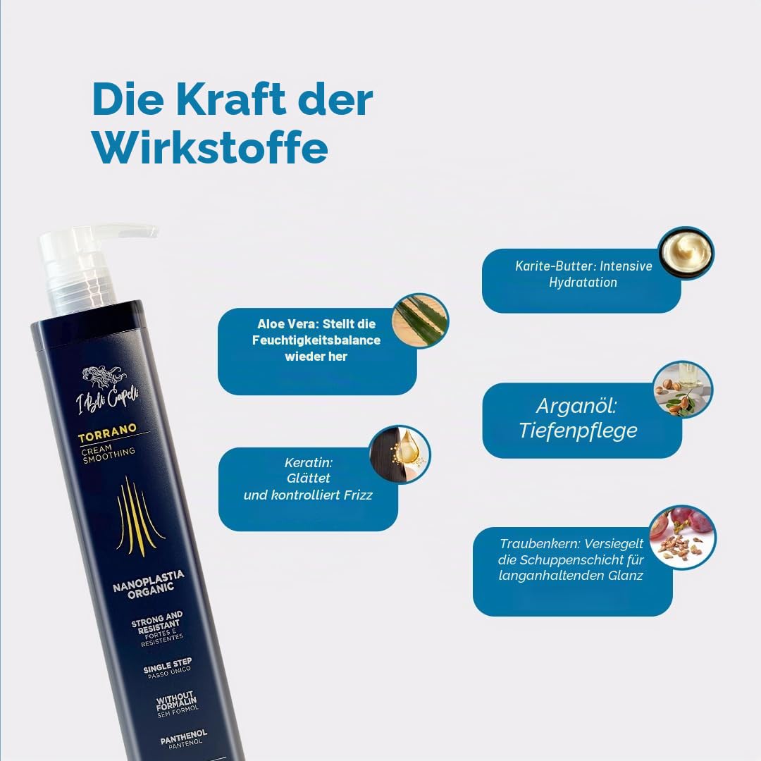 In Belli Capelli Torrano Keratin Haarbehandlung in 1 Schritt, formaldehyd-freie Nanoplastia Para Alisar Cabello, Keratina Organica Sin Formol Para Alisar el Pelo l- 1 Einheit,