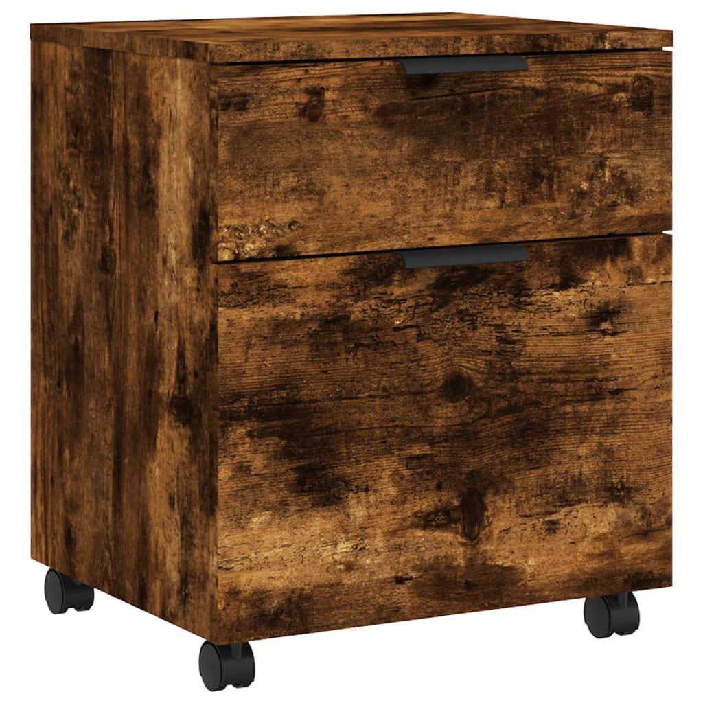 SaryEdge Mobile Rolling File Cabinet 1 Drawer & 1 Door Brown Oak Office Storage Solution for Documents 45x38x54 cm Stylish & Functional Desk,Chêne Fumé