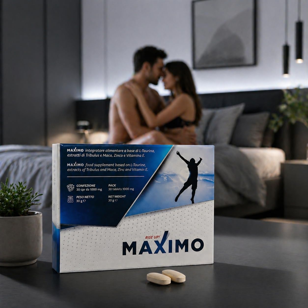 (60 CPR) MAXIMO RiseUp Integratore Uomo Energia e Vitalità Maschile | Taurina, Maca, Tribulus, Zinco e Vitamina E | Supporto Energia e Benessere Quotidiano | 60 Compresse