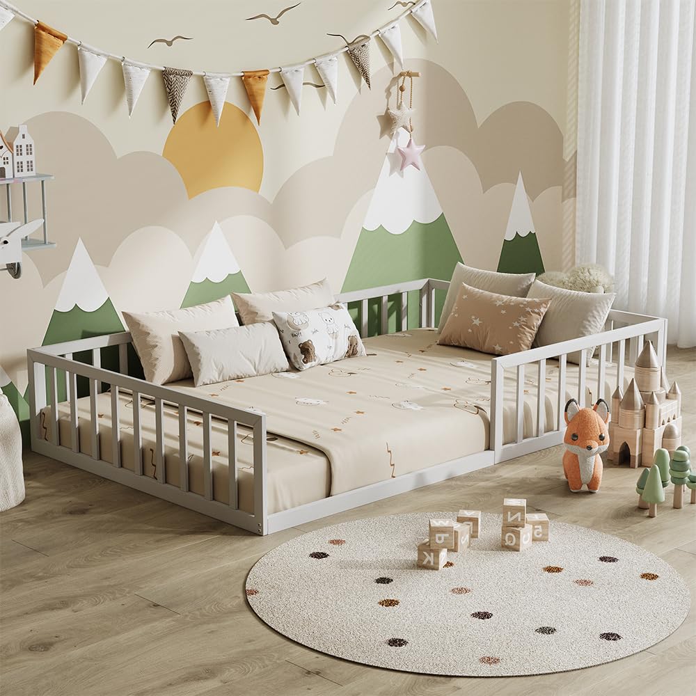 VitaliSpa Kinderbett Minno 120x200, Metallbett mit Rausfallschutz, niedrige Einstiegshöhe, Weiß