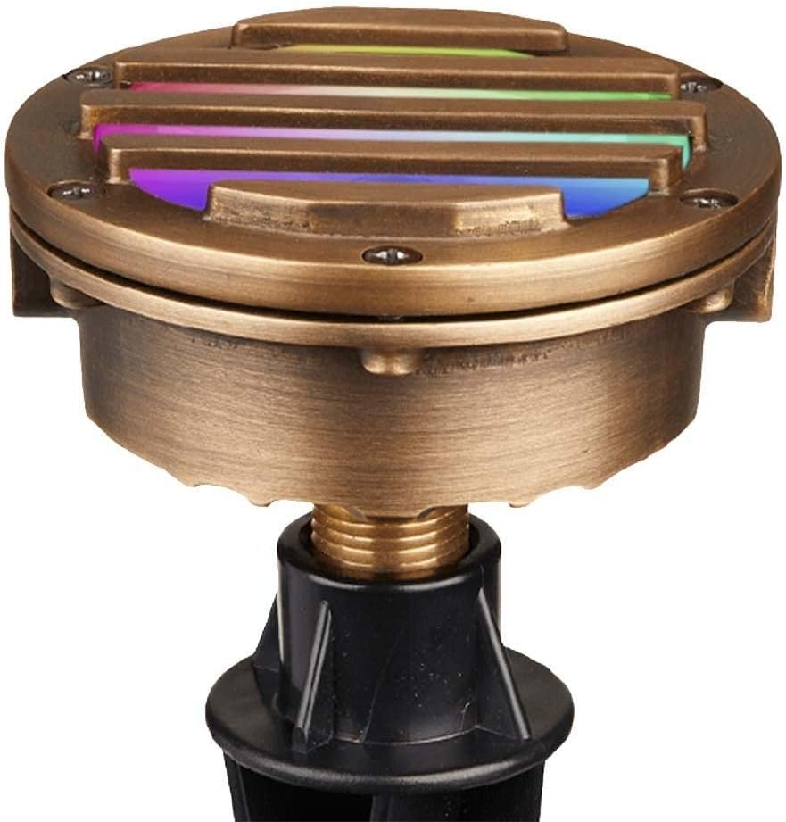 VOLT 12V Waterproof IP68 Color Changing RGBW LED Cold Forged Brass in-Grade Light with Grated Top & Remote Control for Low Voltage Landscape Lighting