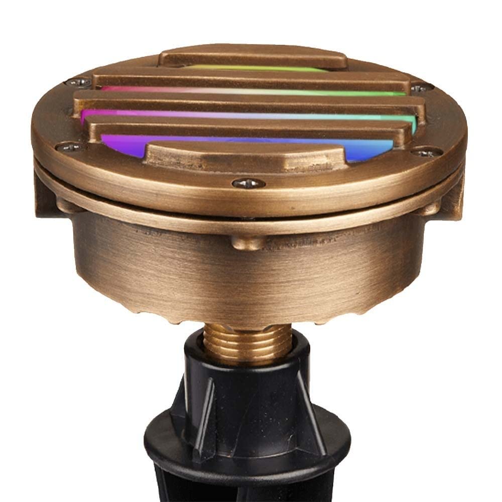 VOLT 12V Waterproof IP68 Color Changing RGBW LED Cold Forged Brass in-Grade Light with Grated Top & Remote Control for Low Voltage Landscape Lighting