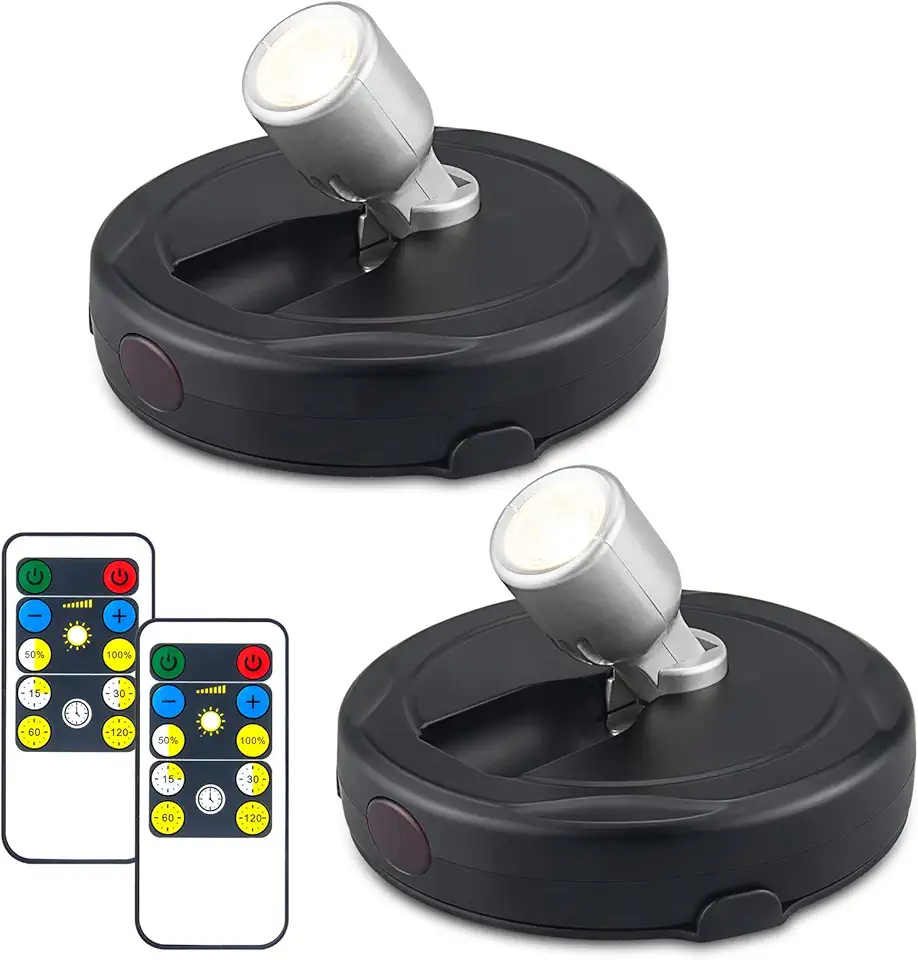 HEAGEERO Wireless Spotlights Indoor,Battery Operated Spotlight with 2 Remote, Timer and Dimmable Accent Lighting,Closet Lights with Rotatable Lights Head, Stick on Art Lights