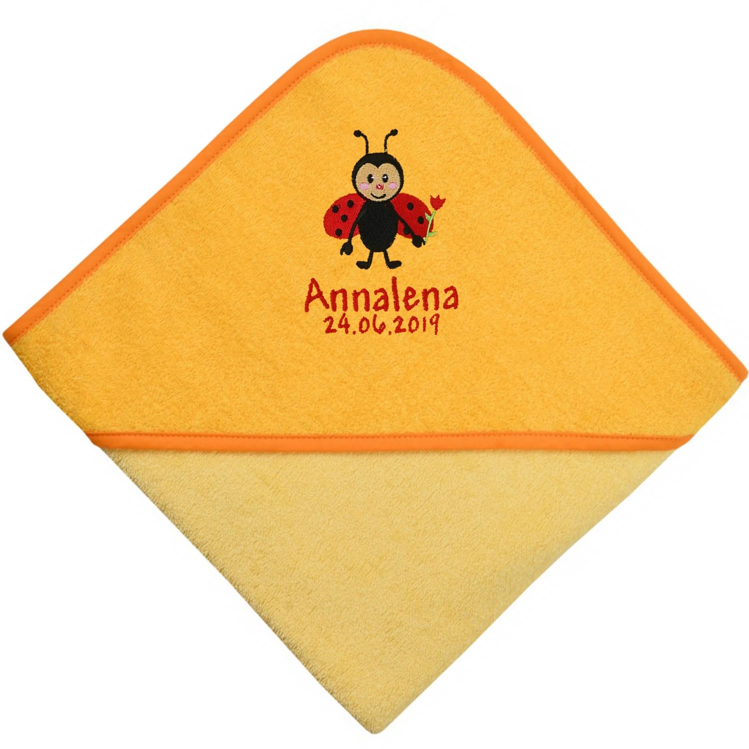 Wolimbo Kapuzenhandtuch personalisiert mit Namen und Motiv - gelb - 140x140 cm - für Baby und Kinder