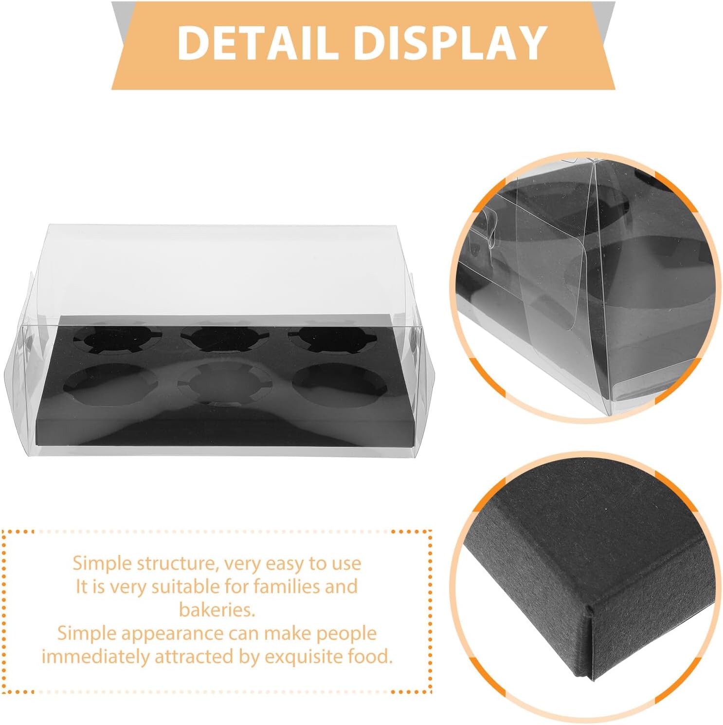 6pcs Transparent Cake Packaging Boxes with Black Tray Portable Baking Containers for Birthday Wedding Dessert Storage and Transport