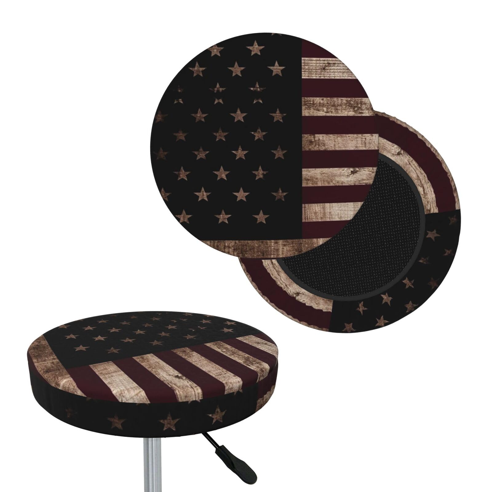 NONHAI American Flag and Baseball bat Bar Stool Cover Round Elastic Stool Cushion Covers Dustproof Bar Chair Cover Washable Stool Cushion Slipcover Stretch Stool Seat Covers for 12-14 Inch Chair