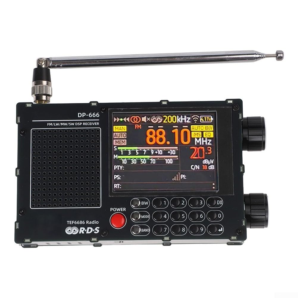 Radio portatile digitale, Radio a onde corte portatile, Radio portatile a onde corte, DP-666 TEF6686 digitale FM AM LW per ricevitore radio MW SW con display RDS, touch screen da 2,8 pollici (nero)