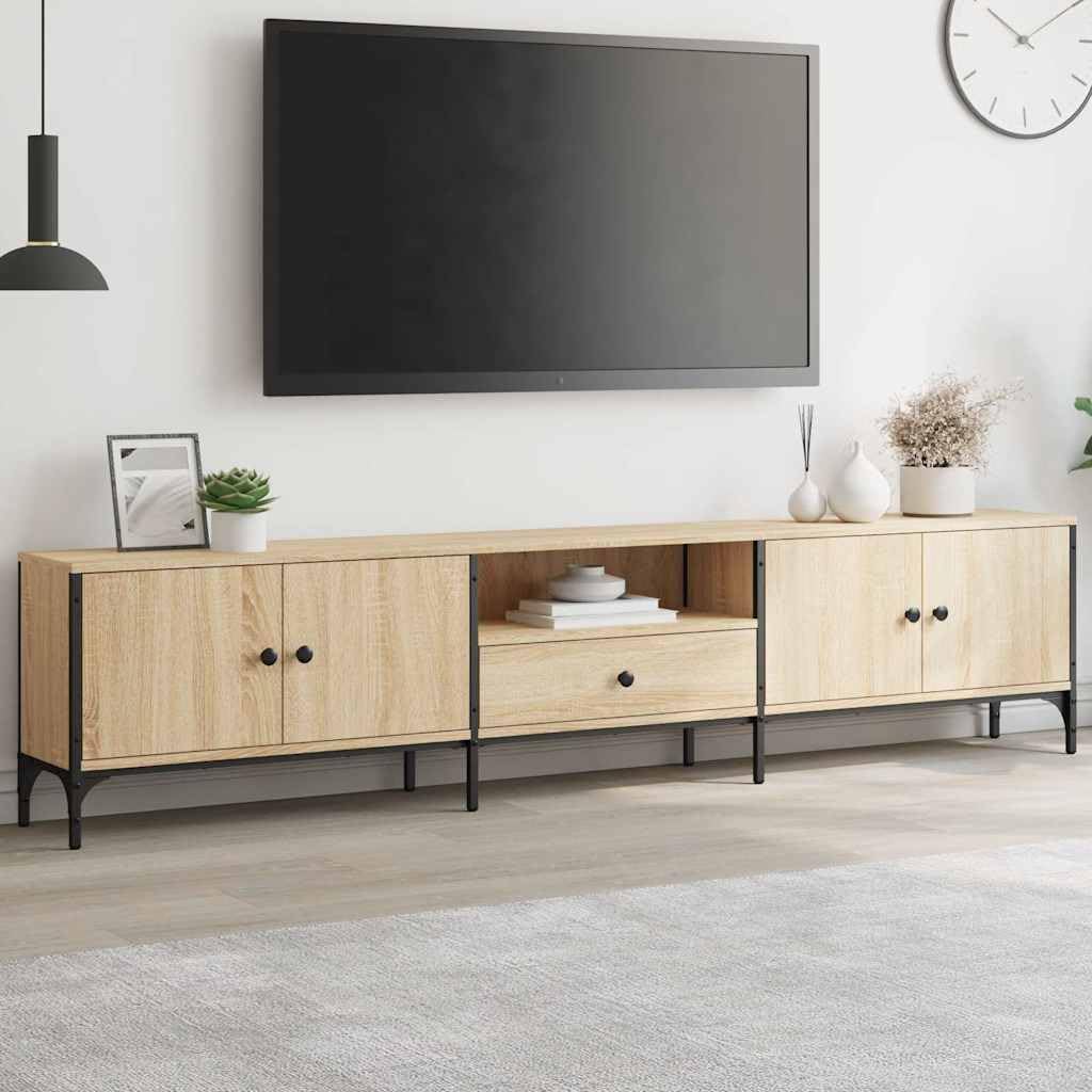 TV-Schrank Sonoma-Eiche mit Schublade 200x25x44cm Holzwerkstoff Metallrahmen Stauraum Lowboard Wohnzimmer Schlafzimmer