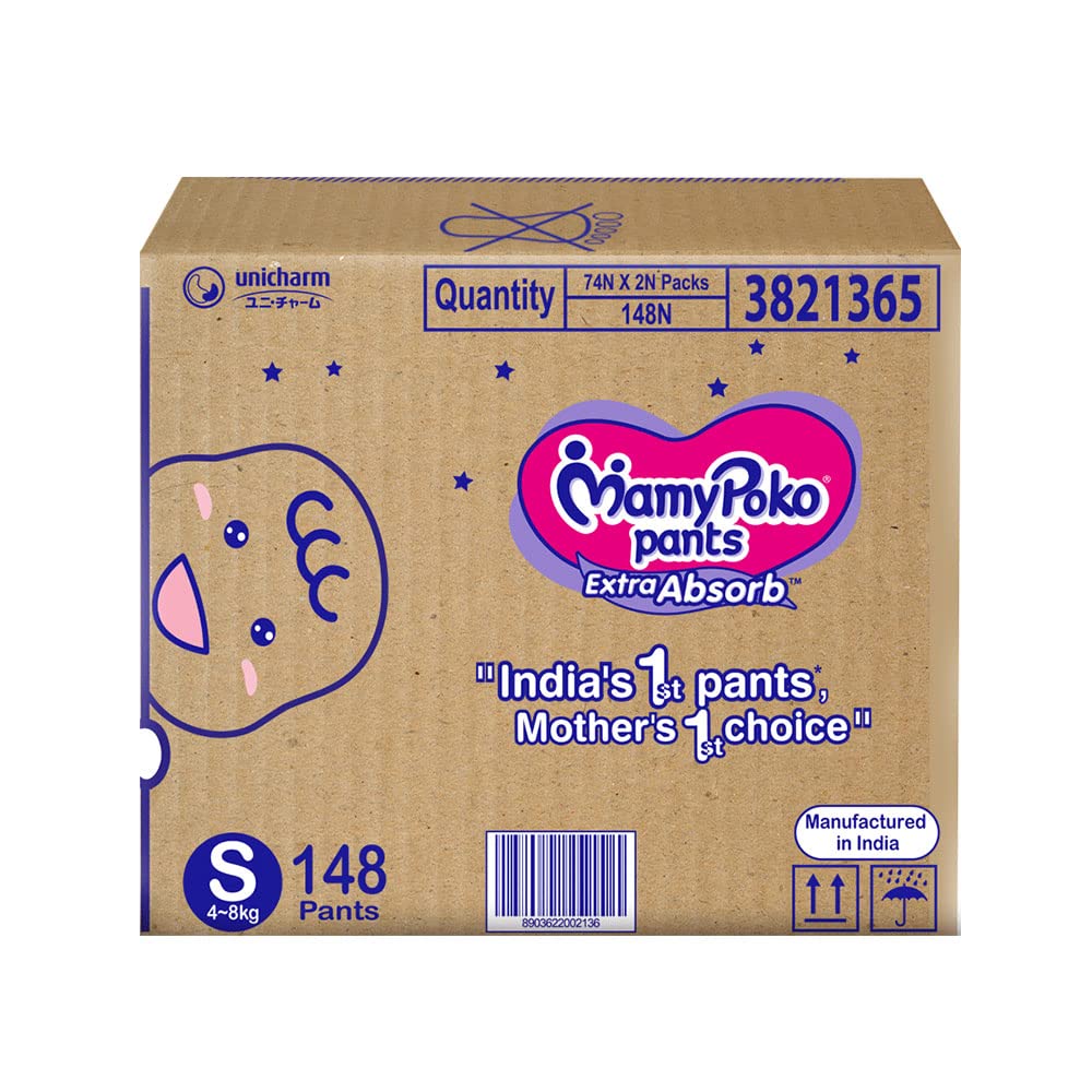MamyPoko Pants Extra Absorb Diaper for Babies - Small Size, Pack of 148 Diapers (S-148)