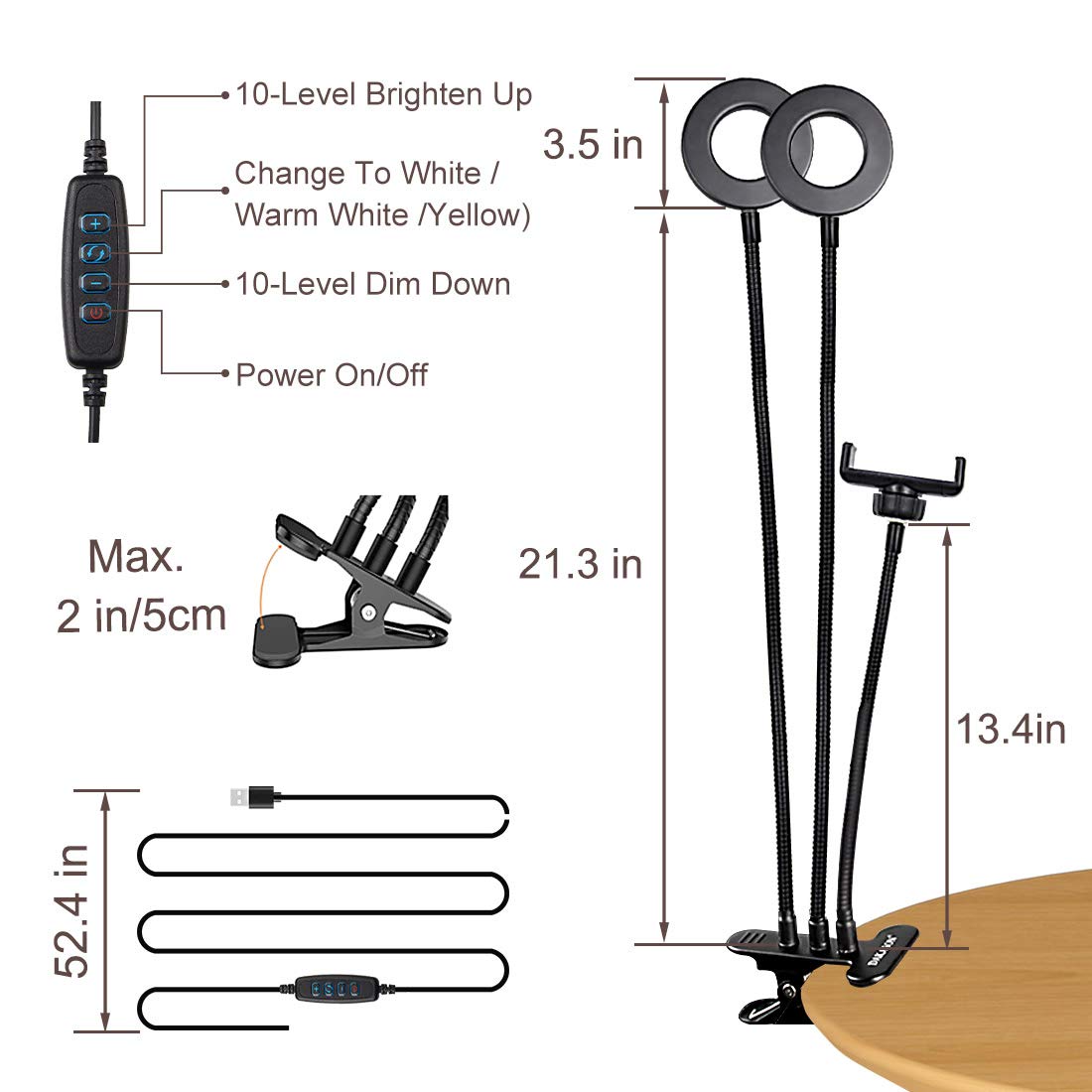 DAKASON Clip on Ring Light for Video Conference Lighting, USB Laptop