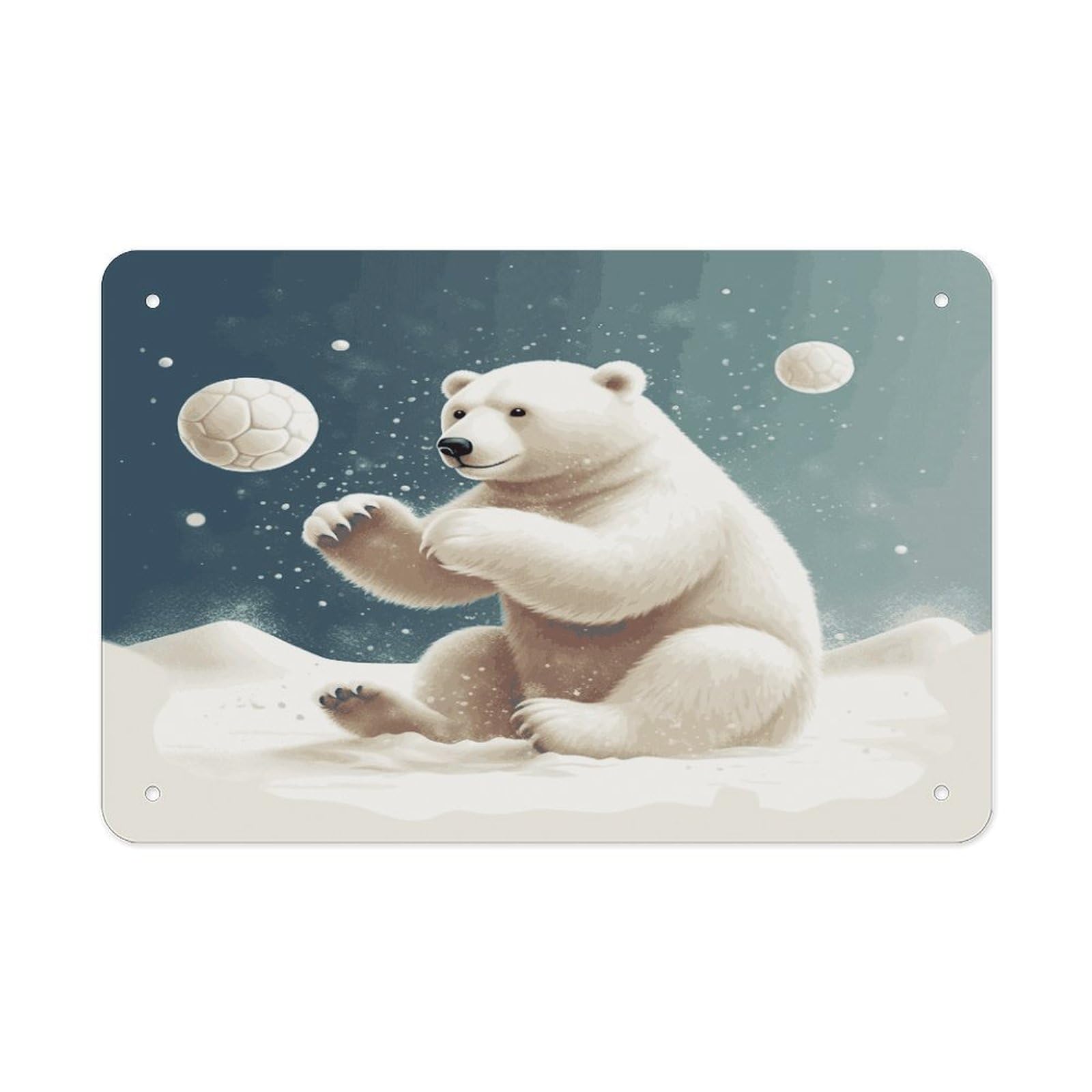 Fekiloot Style Funny Polar Bear Playing Snowball Metal Signs Wall Art Tin Sign