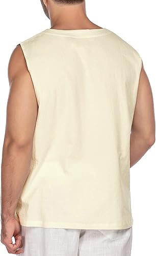 Miniatura 5 de COOFANDY Camiseta sin mangas de algodón y lino para hombre, casual, sin mangas, con cordones, para playa, hippie, bohemio, renacentista, pirata,