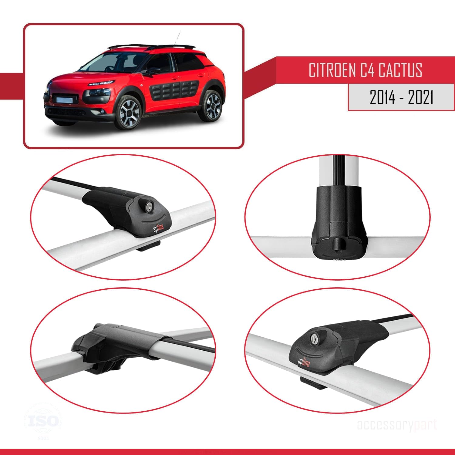 Compatible con Citroen C4 Cactus 2014-2021 Modelo Ace-1 Barra de Techo Auto Portaequipajes Barras Transversales Gris Aluminio 2 Barras
