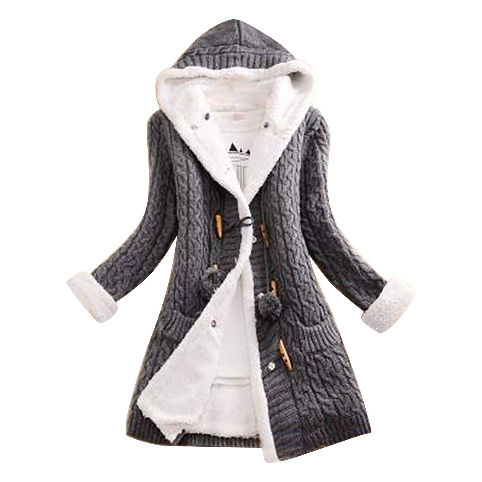 Elegante chaqueta de punto para mujer, de invierno, de punto largo, grueso, con capucha, cuello abierto