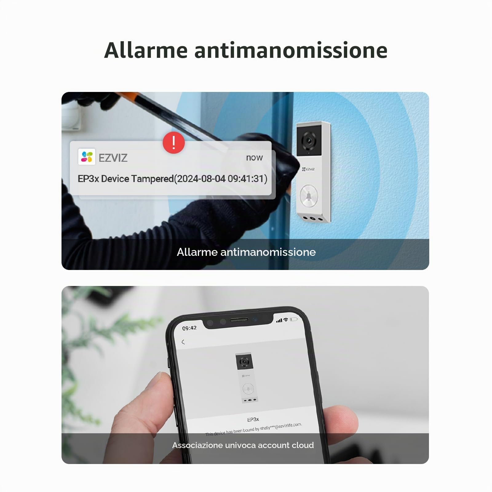 EZVIZ Videocitofono EP3x, doppia lente 3MP/2K e 2MP Smart Doorbell Camera, campanello batteria senza fili, rilevamento movimento umano e pacchetto, visione notturna a colori, conversazione