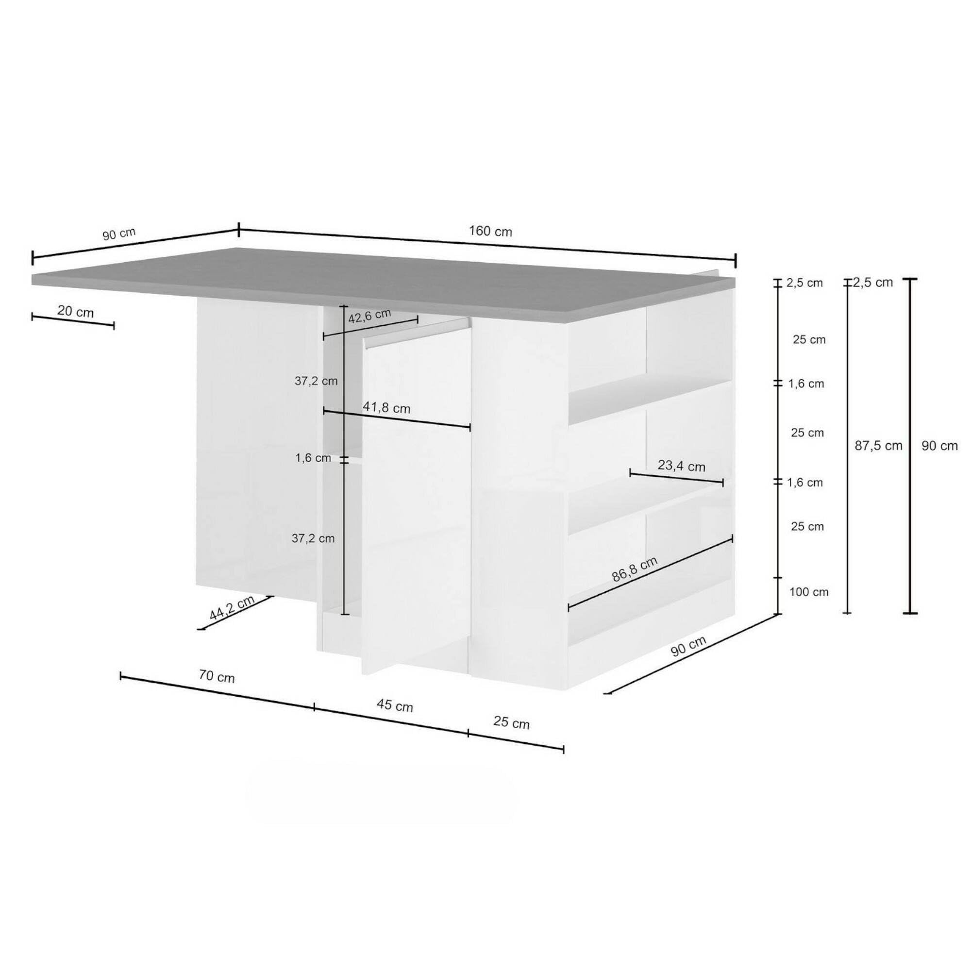 Dmora - Isola da cucina Osvaldo, Armadio multiuso, Mobile per cucinotto, Tavolo ausiliario, 100% Made in Italy, 160x90h90 cm, Antracite e Ardesia