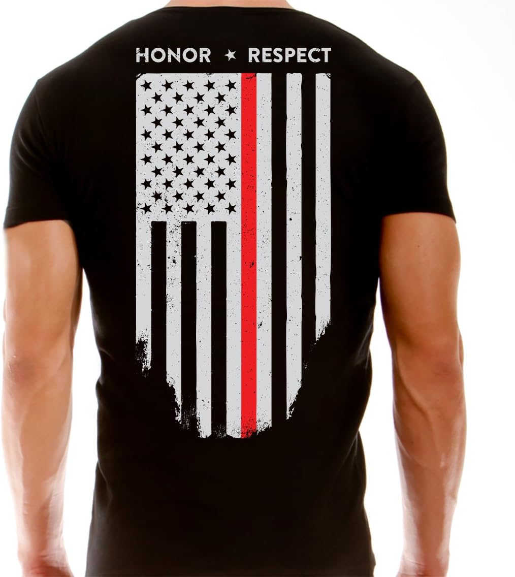 Thin Red Line American Flag T-Shirt - Vertical Flag