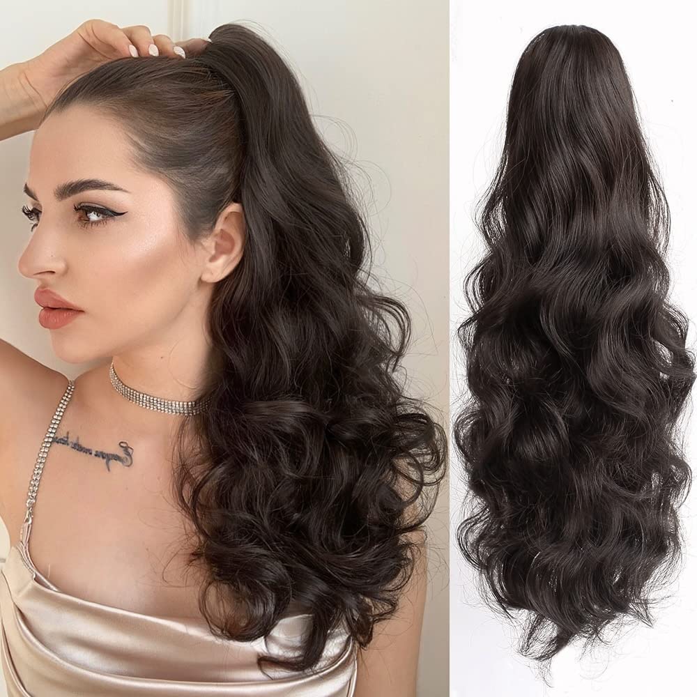 Miss Lirenn® Ponytail Extension,Claw Clip Hair Extensions 18 to 20" Wavy Curly Synthetic Fake Hair Wig Daily Fluffy Pony Tail for Women & Girls, 160 Gram, Brown Color (Brown)
