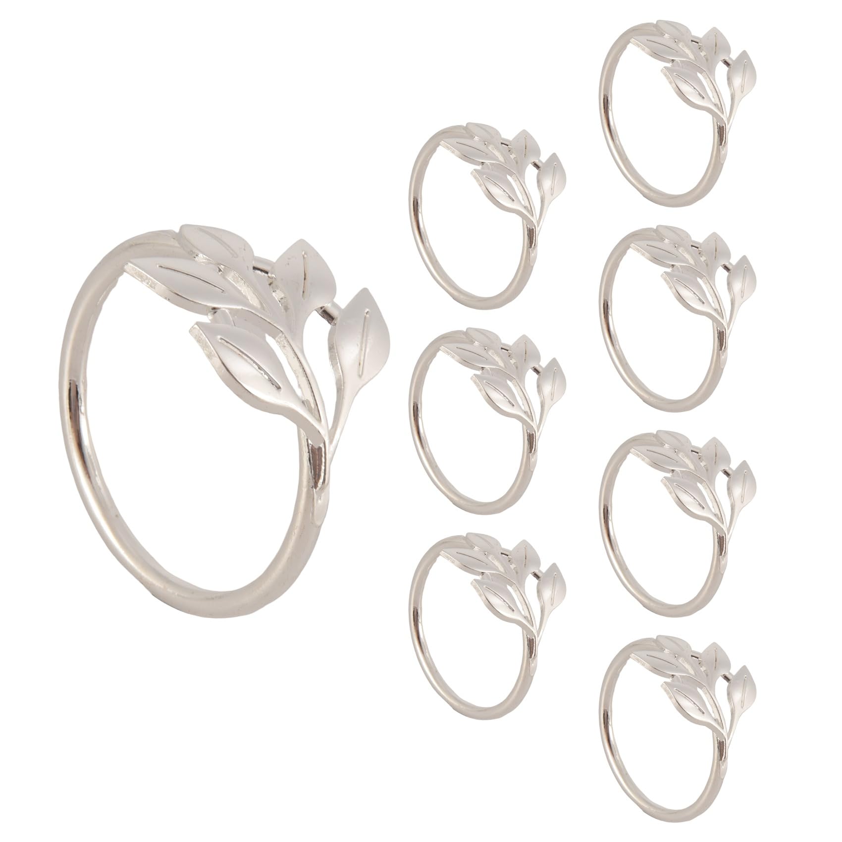 CTRLZS 8PCS Leaf Napkin Rings Metal Silver Napkin Holder Table Napkin Rings for Dinning Table Parties Everyday