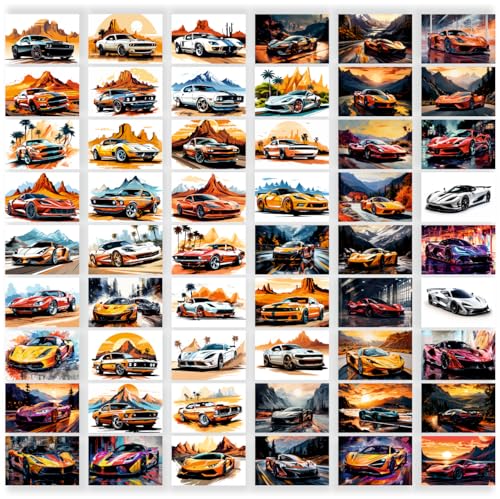 Image of SAW Mini Vintage Car Prints Poster Wall Collage kit - Pack Of 54 | 4 x 6 Inches | Aesthetic Artwork Posters | Classic Retro Car Collage Kit for Room, Garage & Office |Antique Automobile Wall Art Decor