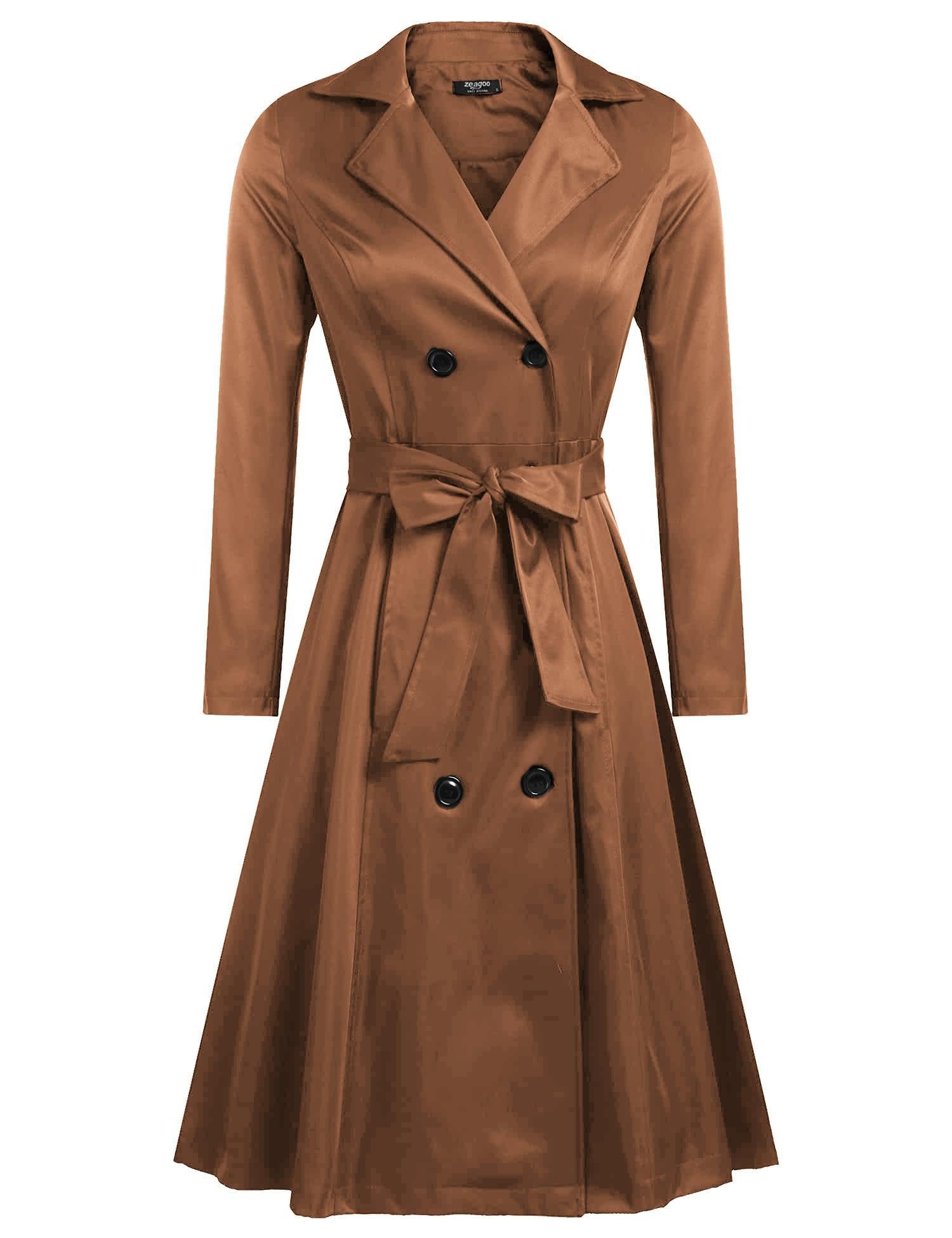 Zeagoo Womens Trench Coats Double-Breasted Long Coat with Belt