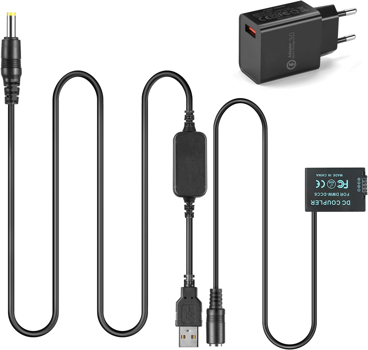 Raeisusp5V-8.4V Power Bank USB Cable DMW-AC8 + DMW-DCC6 Coupler DMW-BMB9 for Panasonic MC-FZ40K FZ45K FZ47K FZ48K FZ60 FZ62 FZ70 FZ72 FZ80 FZ82 FZ100K FZ150K