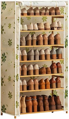 AVEO Zapatero de tela Oxford de 7 niveles para zapatos, muebles sencillos multifuncionales de bambú, organizador de zapatos plegable con funda de