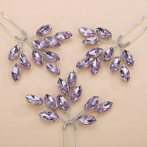 Vista 64 de Teyglen 3pcs Bridal Crystal Hair Pins Rhinestones Hair Pieces Simple Crystal Wedding Hair Accessories Handmade Hair Pins for Women Bride (Blue)